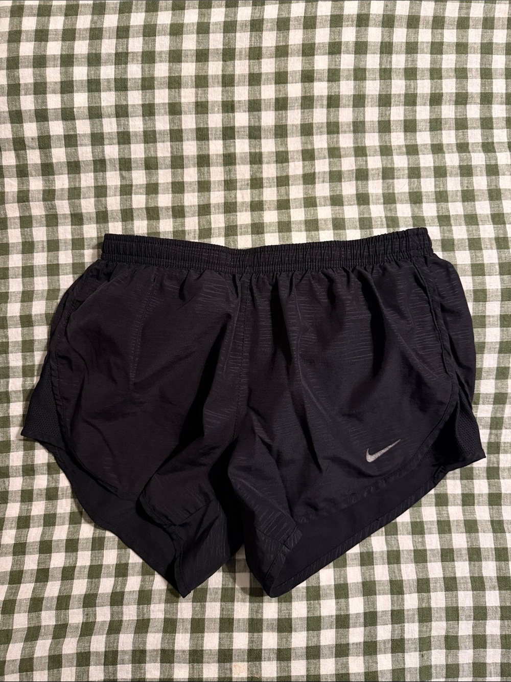 Nike Women's Black Athletic Running Shorts with Silver Swoosh
